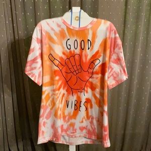 Shein top size medium orange tie dye print  with “GOOD VIBES”